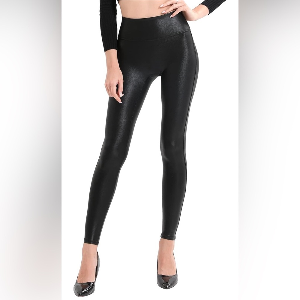 Ginasy Faux Leather Leggings Tummy Control Stretch High Waist Pleather Leggings